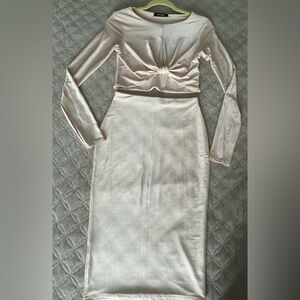 Misguided 2 Piece Outfits Set Long Sleeve Crop Top Midi Skirt Sz 4 Color Beige